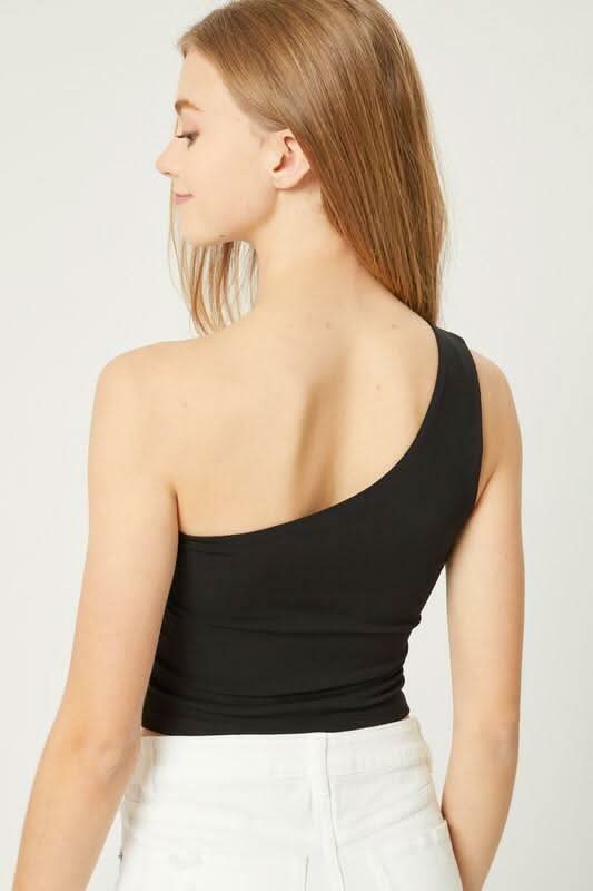 Elsa Black One-Shoulder Cropped Tank Top
