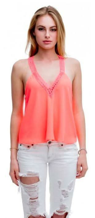 Party All The Time Neon Coral Tank