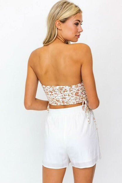 Not Only Ivory Coral Posy Floral Cropped Tube Top