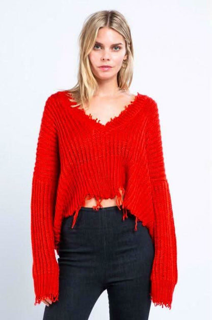 Lexi Red Ripped Sweater