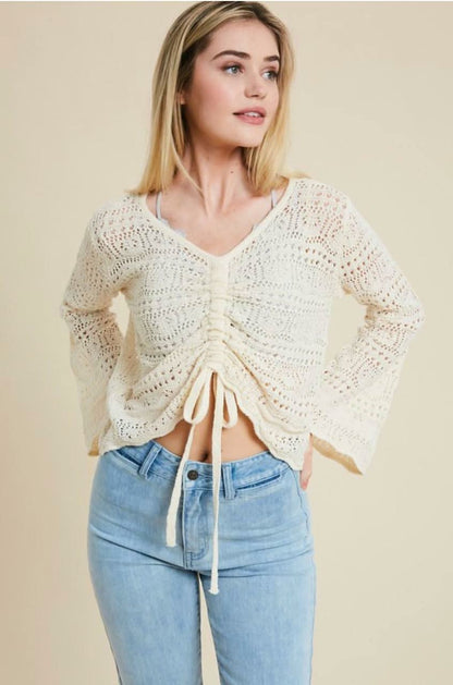 Laurna Cream Crochet Bell Sleeve Sweater Top