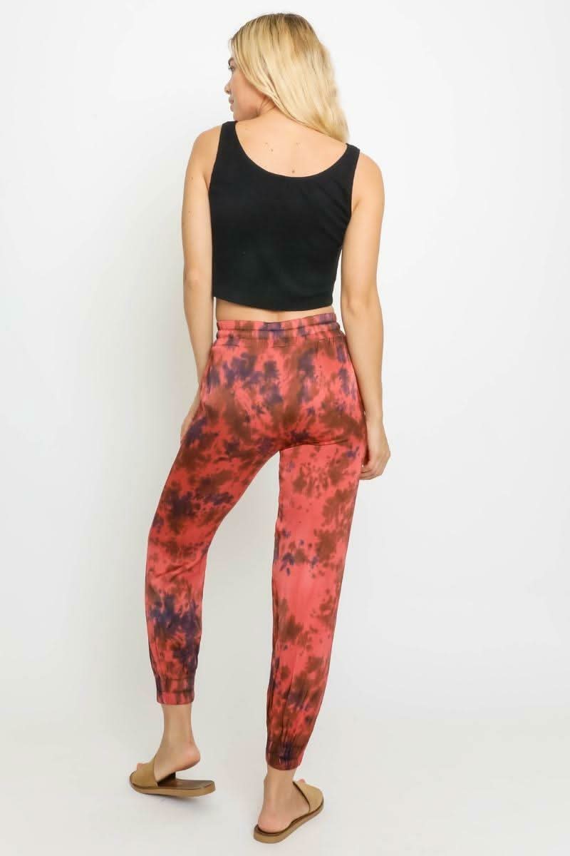 Good Vibes Red and Navy Blue Tie-Dye Jogger Pants