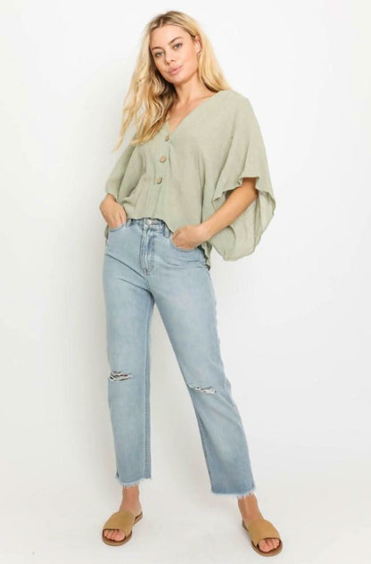 Dana Sage Green Button Down Poncho Top