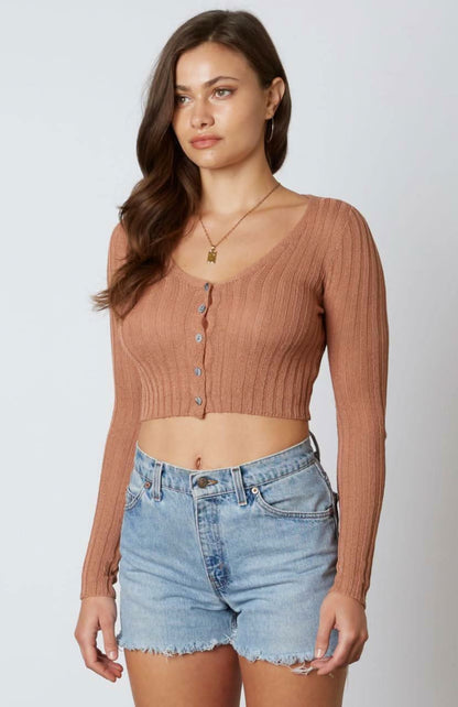 Make It Casual Camel Button-Up Cropped Cardigan Sweater