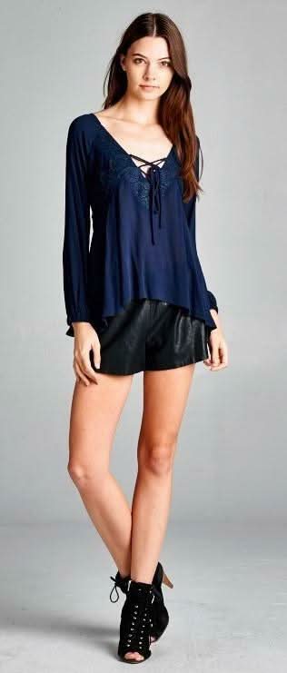 Love Yourself Navy Lace-Up Blouse