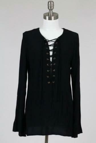 Fundamental Style Black Lace-Up Tunic Top