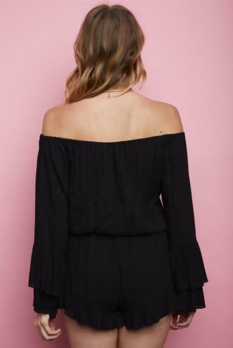 Full Moon Black Off-The-Shoulder Romper
