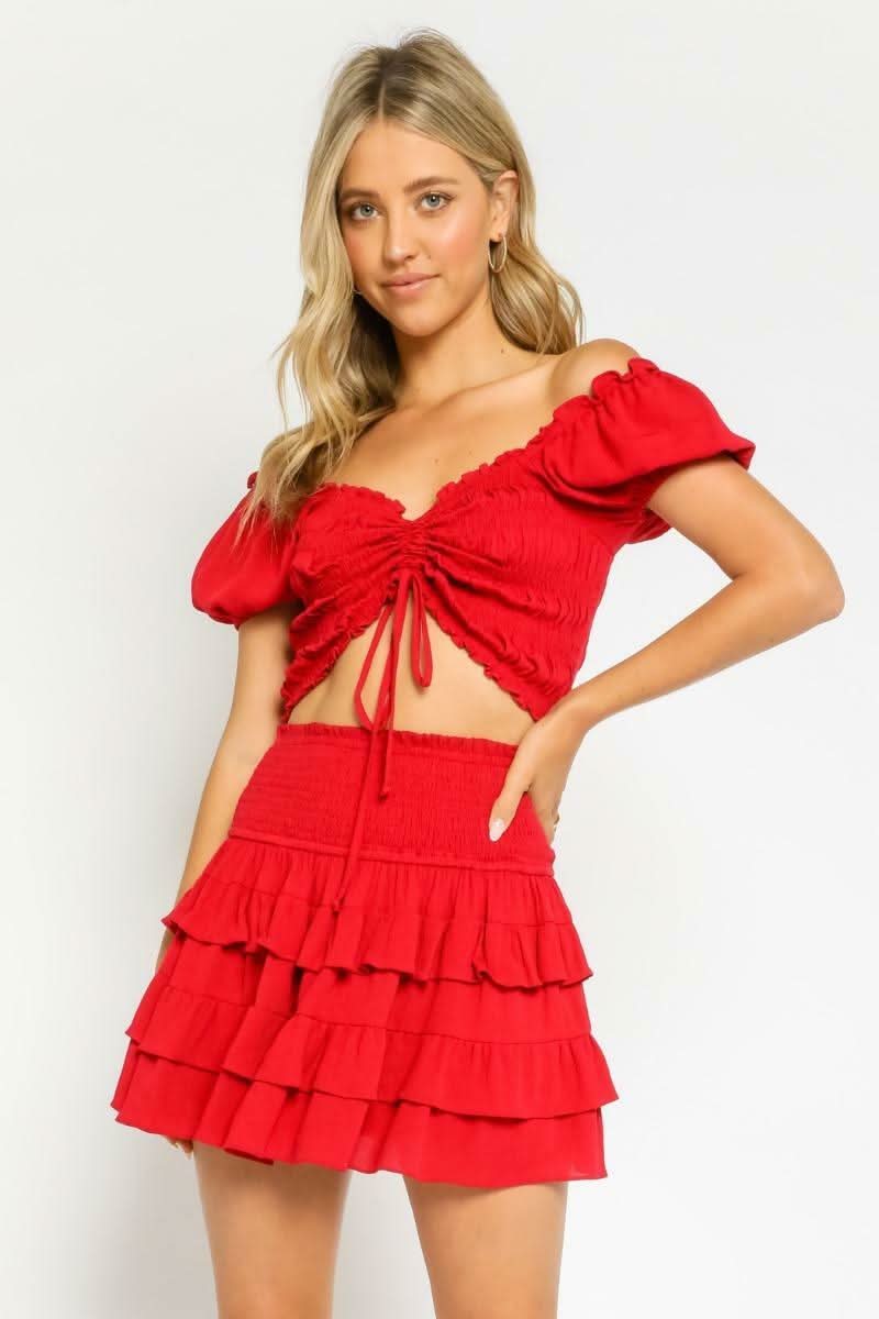 Daybreak Red Drawstring Crop Top