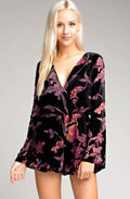Oh My Black Floral Velvet Bell Sleeve Romper