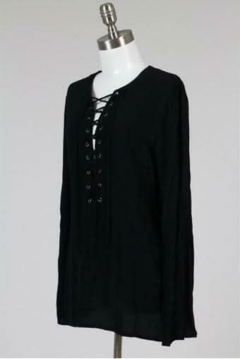 Fundamental Style Black Lace-Up Tunic Top