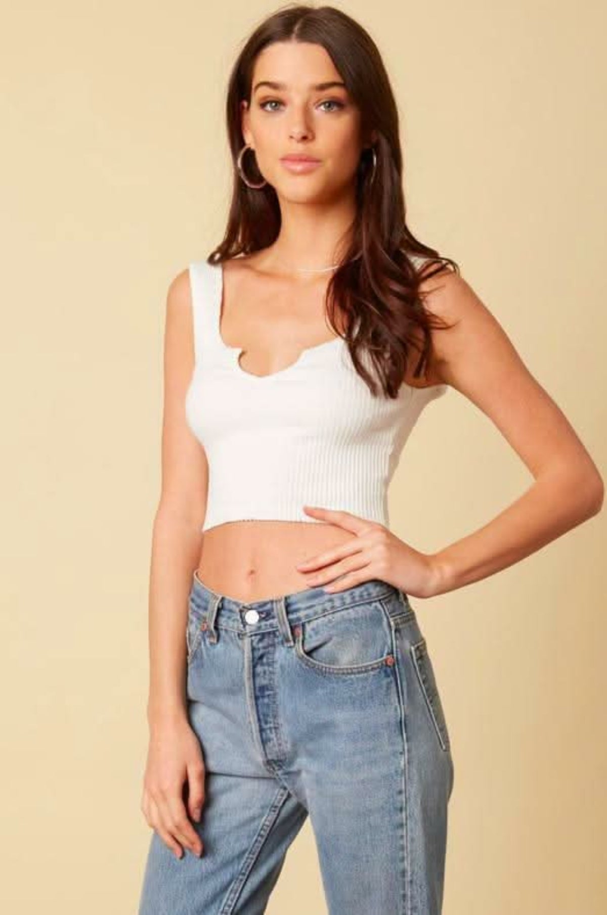 Gege White Cropped Tank Top