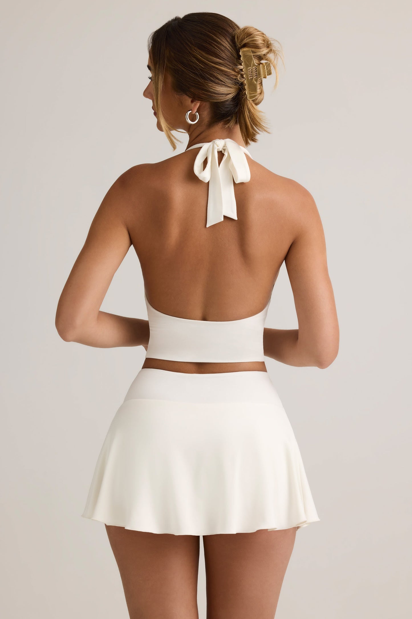Modal Low-Rise Ruched Mini Skort in White