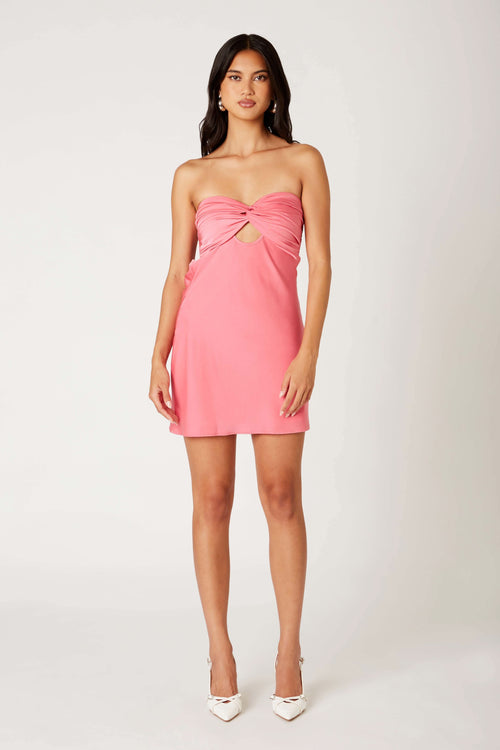 Khloe Pink Rose Satin Strapless Mini Dress
