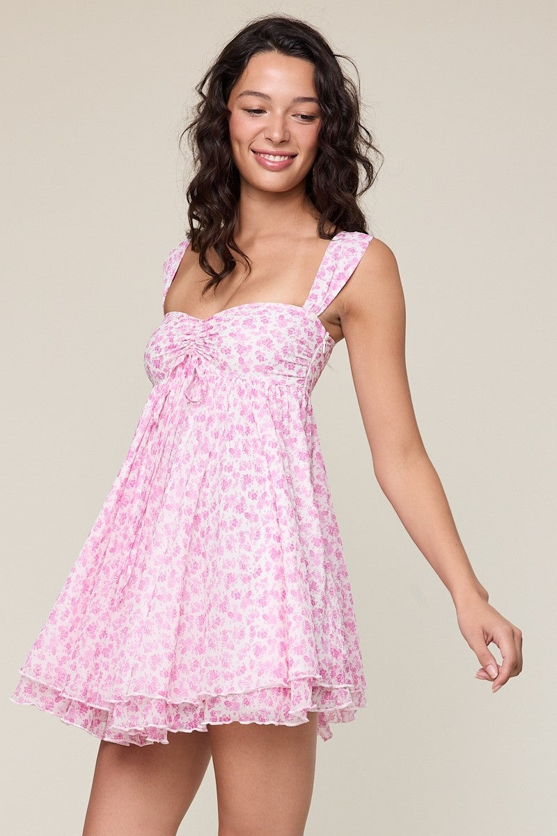 Layla Ditsy Pink Floral Babydoll Mini Dress