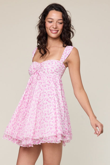 Layla Ditsy Pink Floral Babydoll Mini Dress