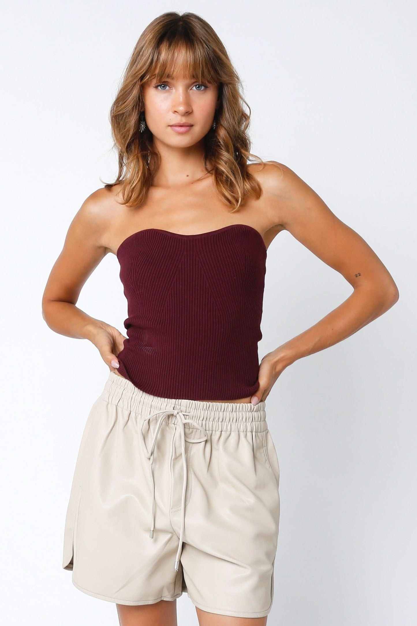 Leah Wine Ribbed Tube Top