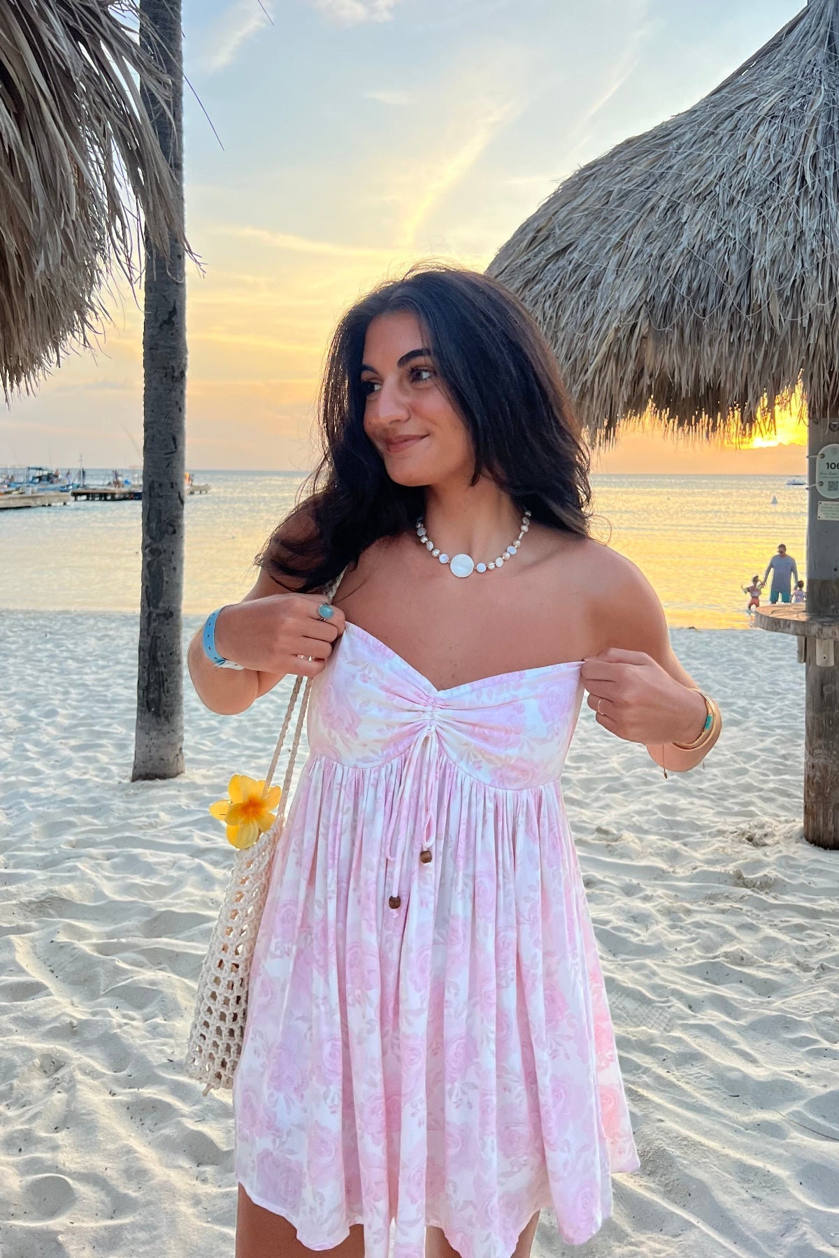 Lena Light Pink Floral Print Strapless Mini Dress