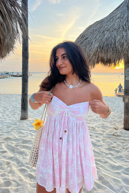 Lena Light Pink Floral Print Strapless Mini Dress