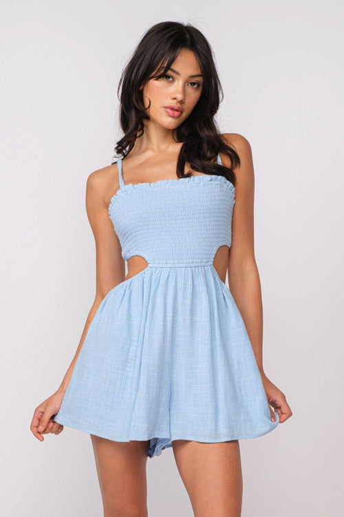 Molly Blue Smocked Cutout Romper