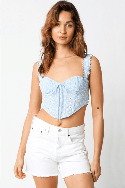 Eve Light Blue Eyelet Bustier Corset Crop Top