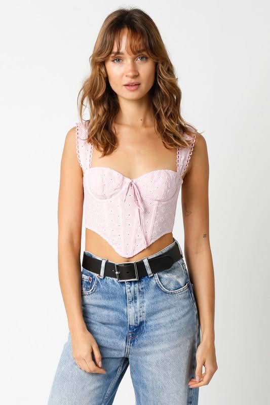 Eve Light Pink Eyelet Bustier Corset Crop Top