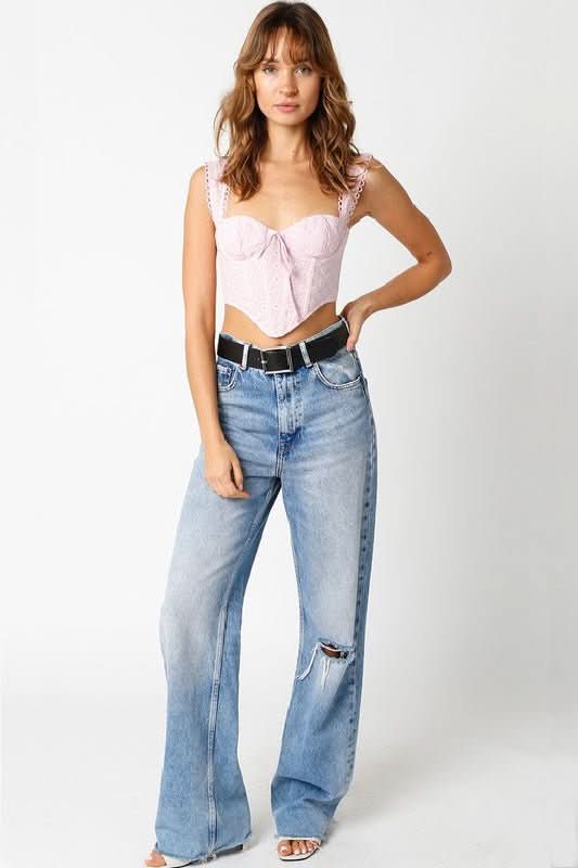 Eve Light Pink Eyelet Bustier Corset Crop Top
