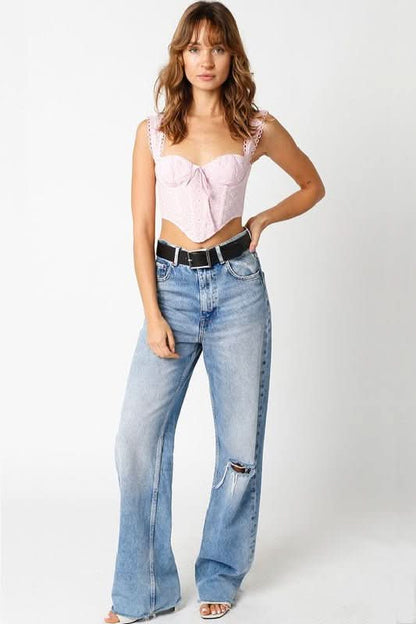Eve Light Pink Eyelet Bustier Corset Crop Top