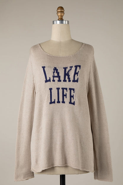 Lake Life Khaki and Navy Sweater