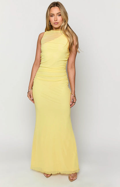 Luca Yellow Mesh Maxi Dress