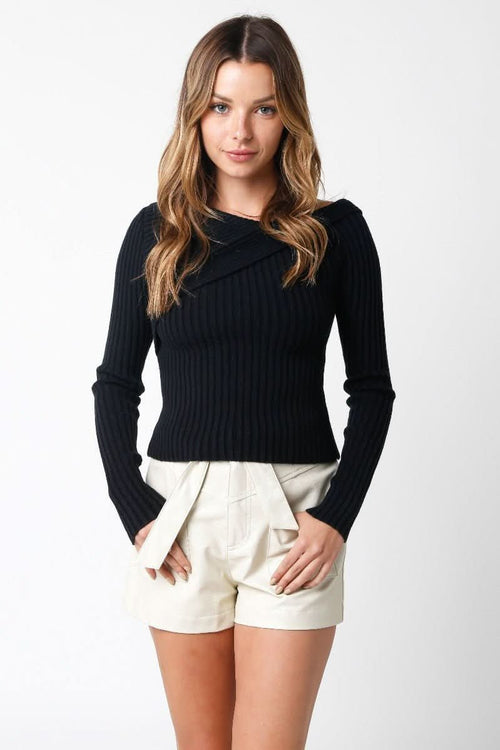 Margaret Black Off-The-Shoulder Sweater Top