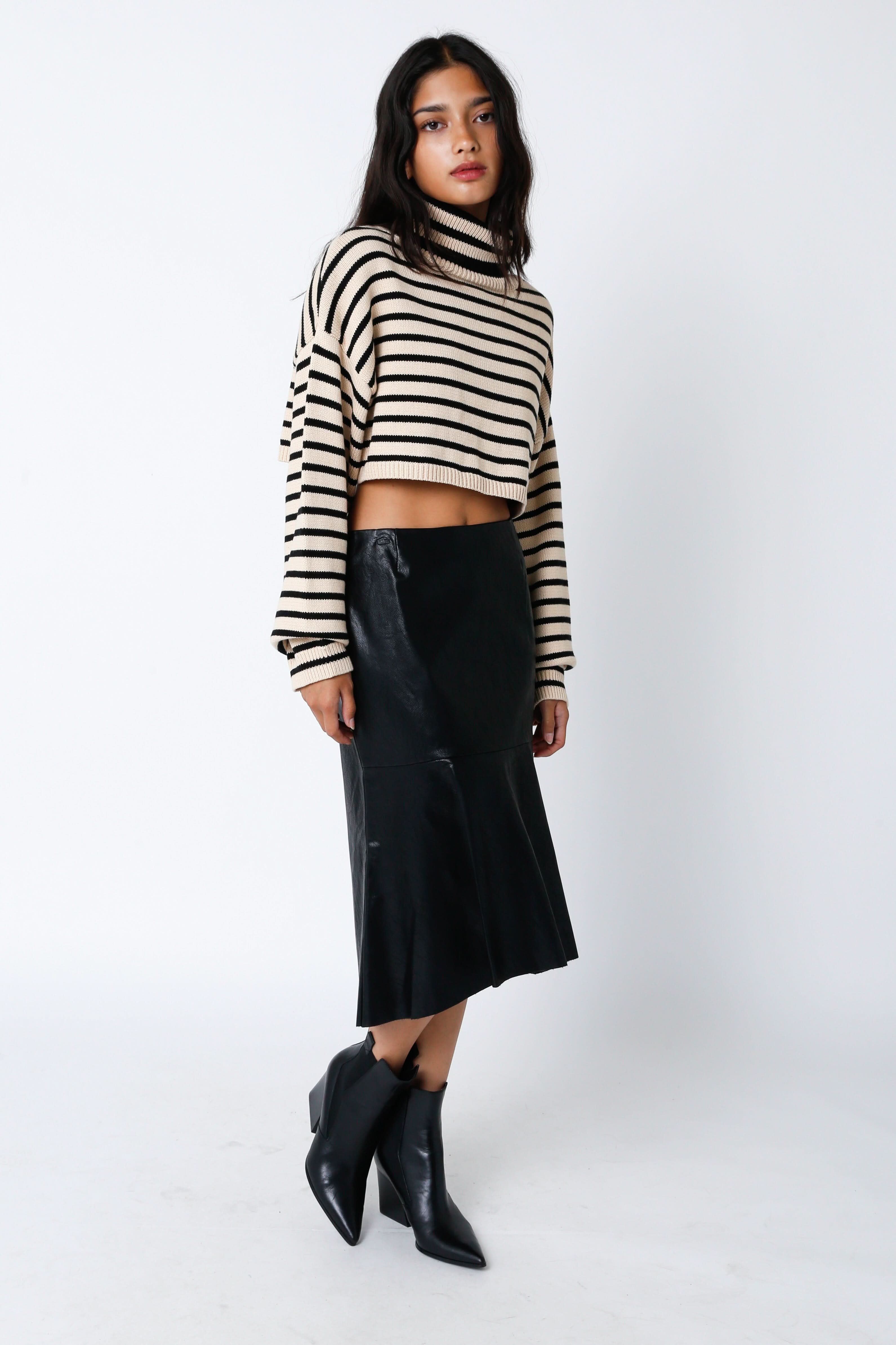 Marla Natural & Black Striped Cropped Turtleneck Sweater