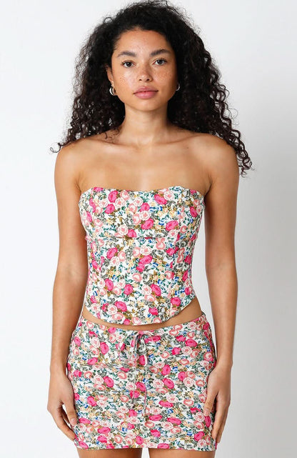 Milan Pink Floral Strapless Corset Top