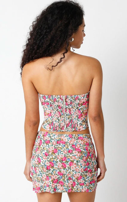 Milan Pink Floral Strapless Corset Top