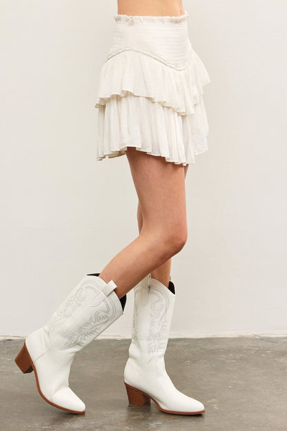 Monaco White Ruffled Skort