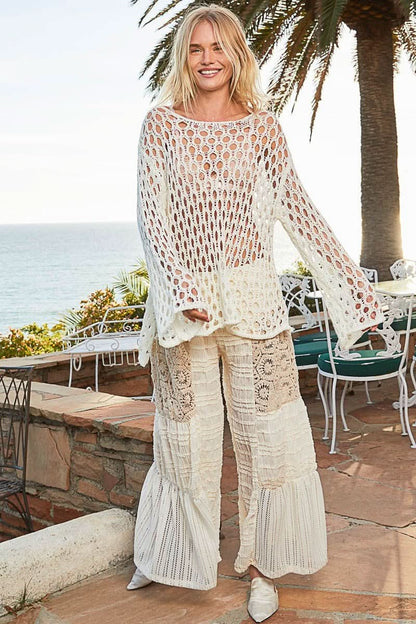 Nadia White Sheer Crochet Sweater