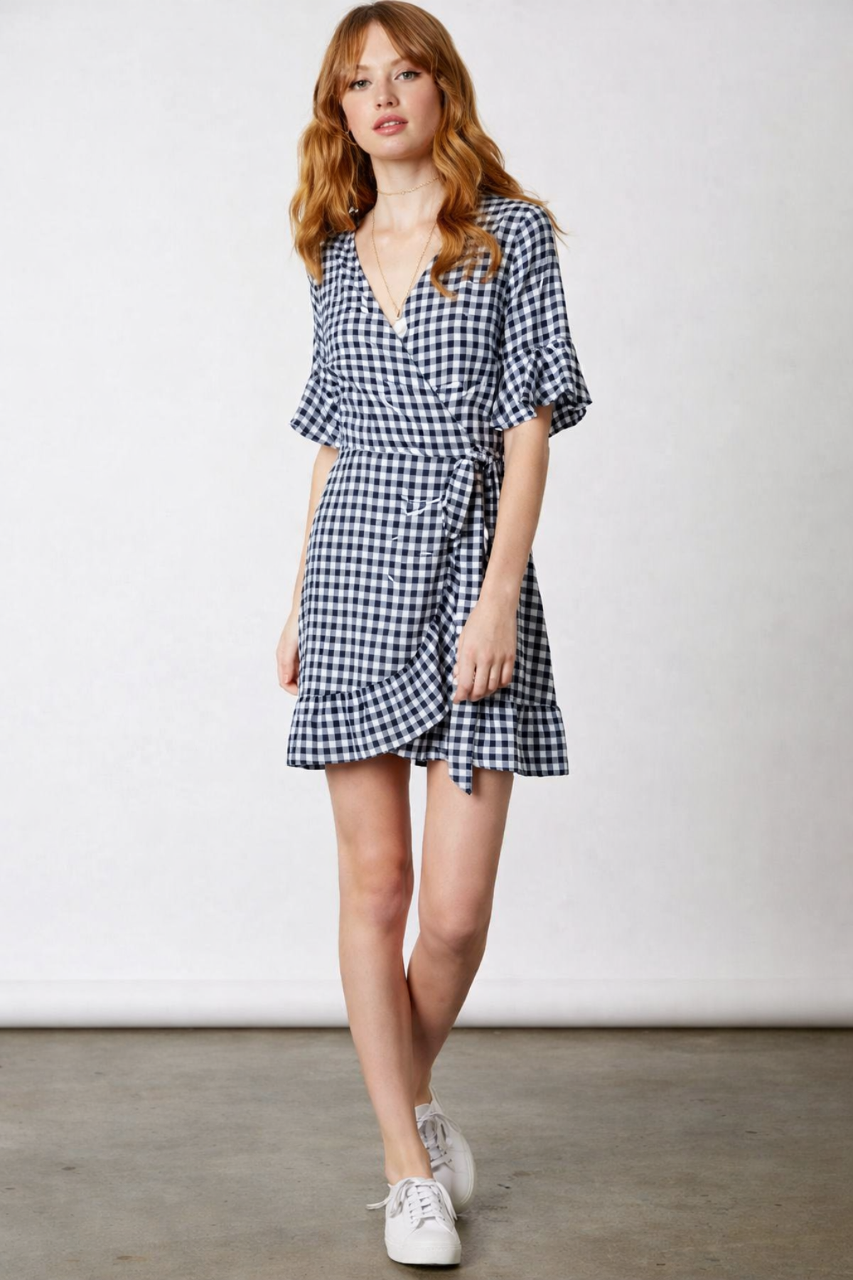 Courtney Navy and White Gingham Wrap Dress