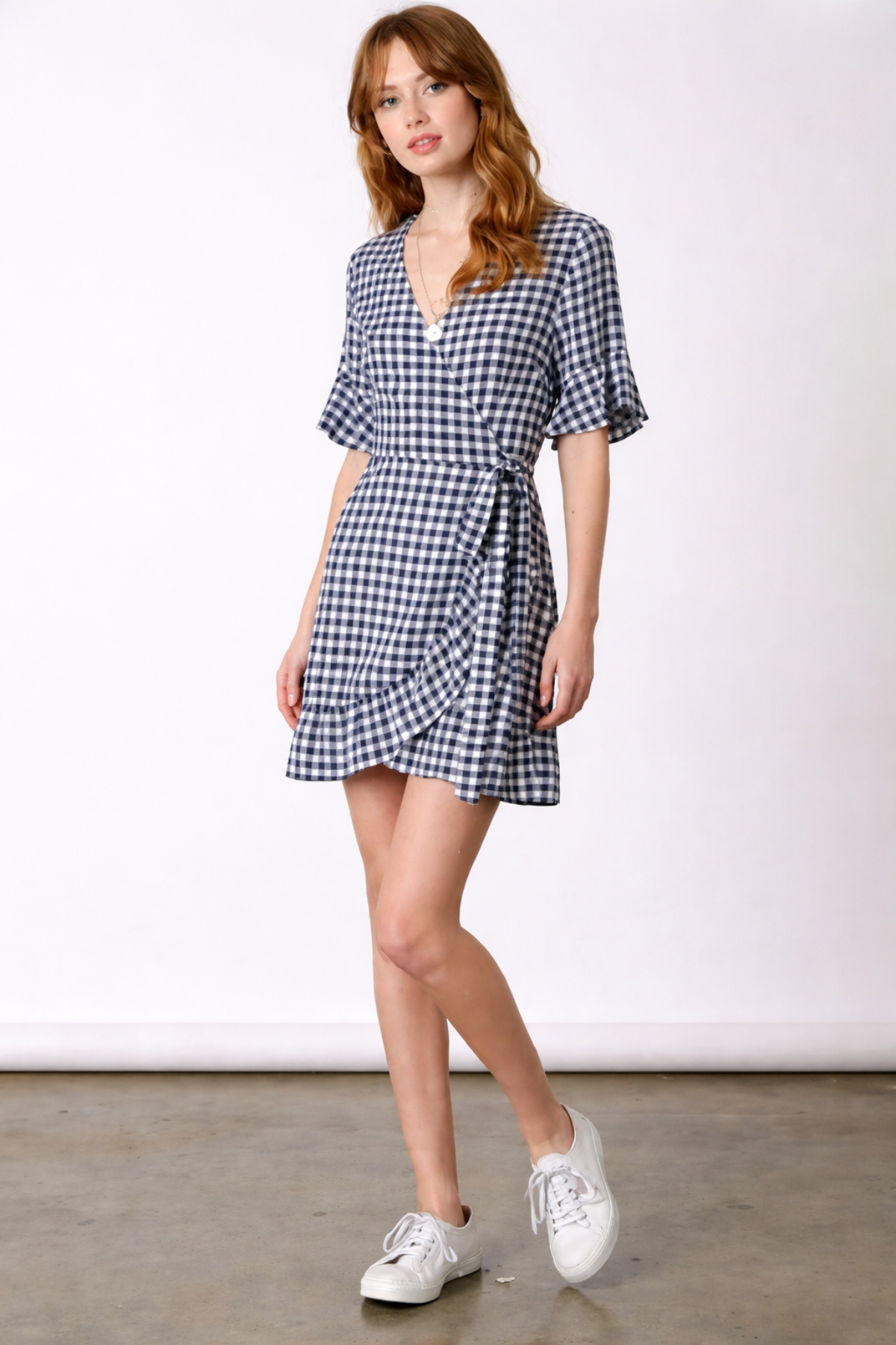 Courtney Navy and White Gingham Wrap Dress