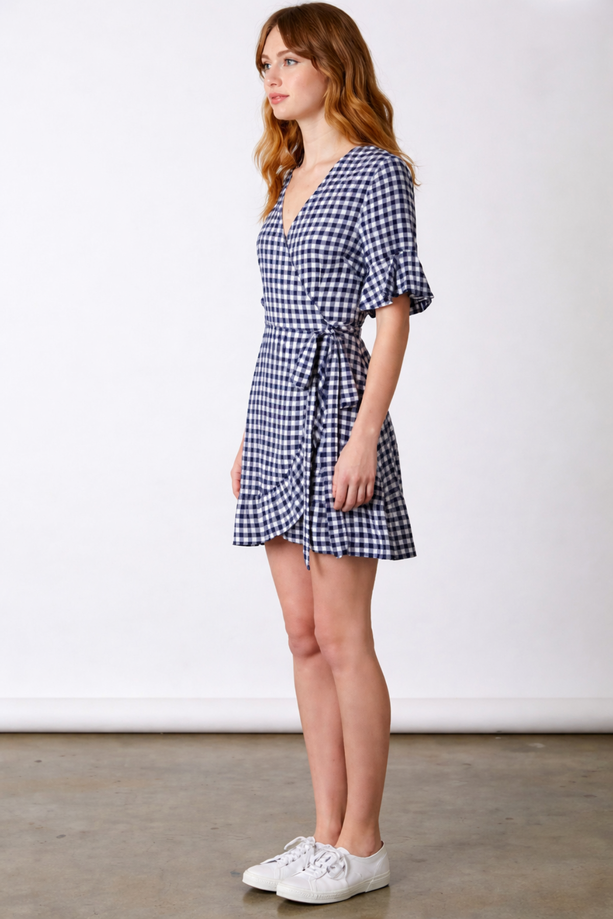 Courtney Navy and White Gingham Wrap Dress