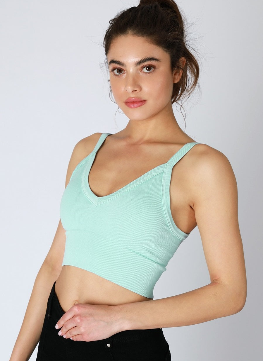 Nikibiki Island Aqua Ribbed V-Neck Crop Top