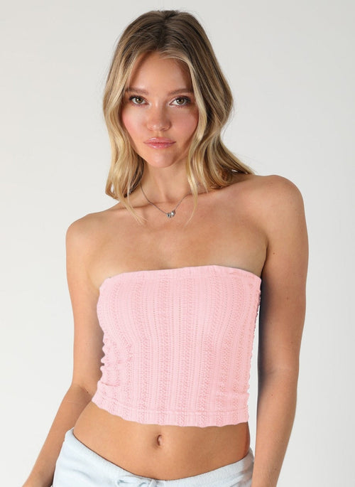 NIKIBIKI Light Pink Textured Tube Top