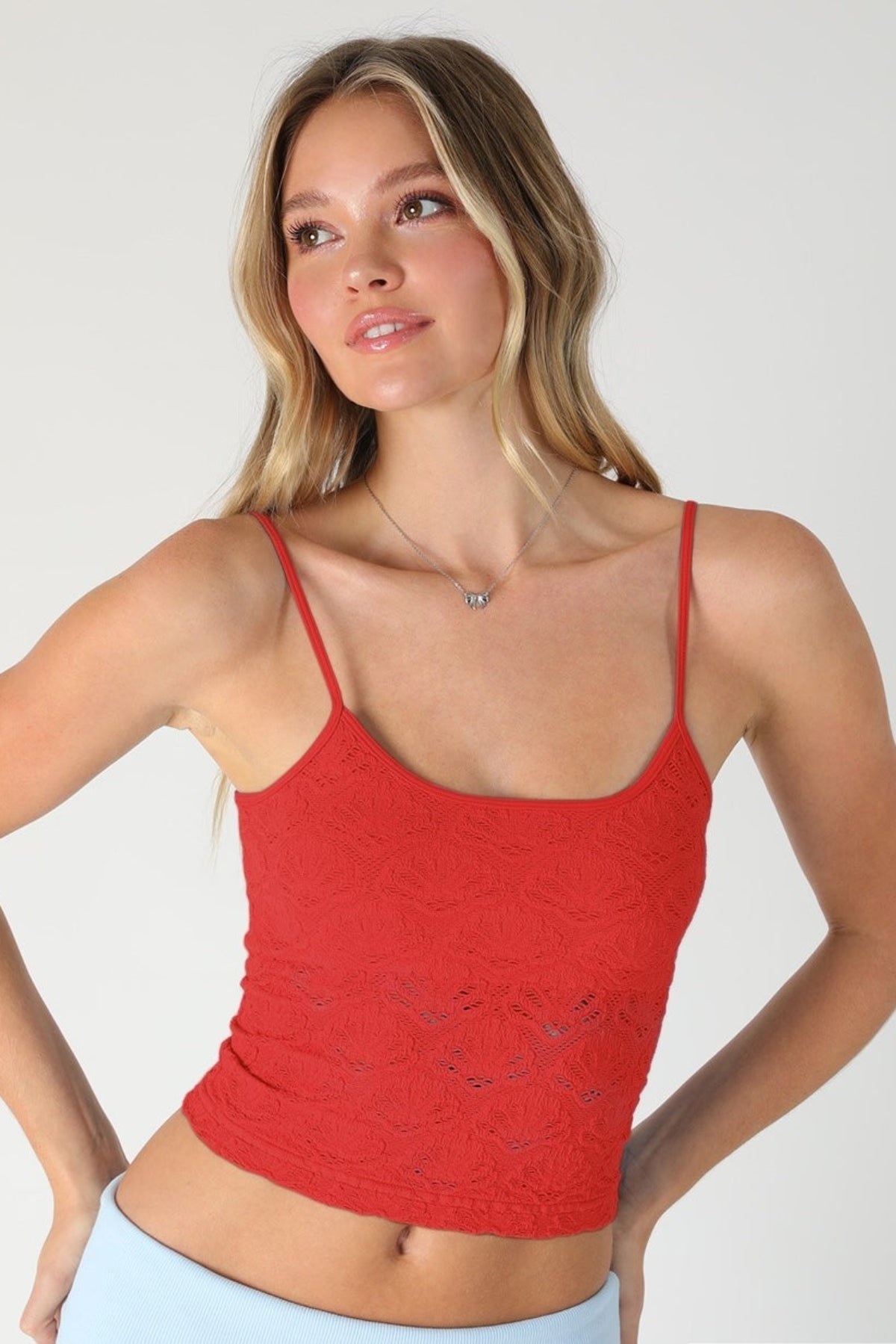 NIKIBIKI Red Lace Cropped Tank