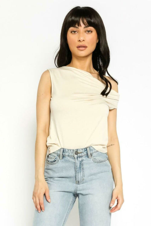 On Fire Oatmeal Off-One-Shoulder Tank Top
