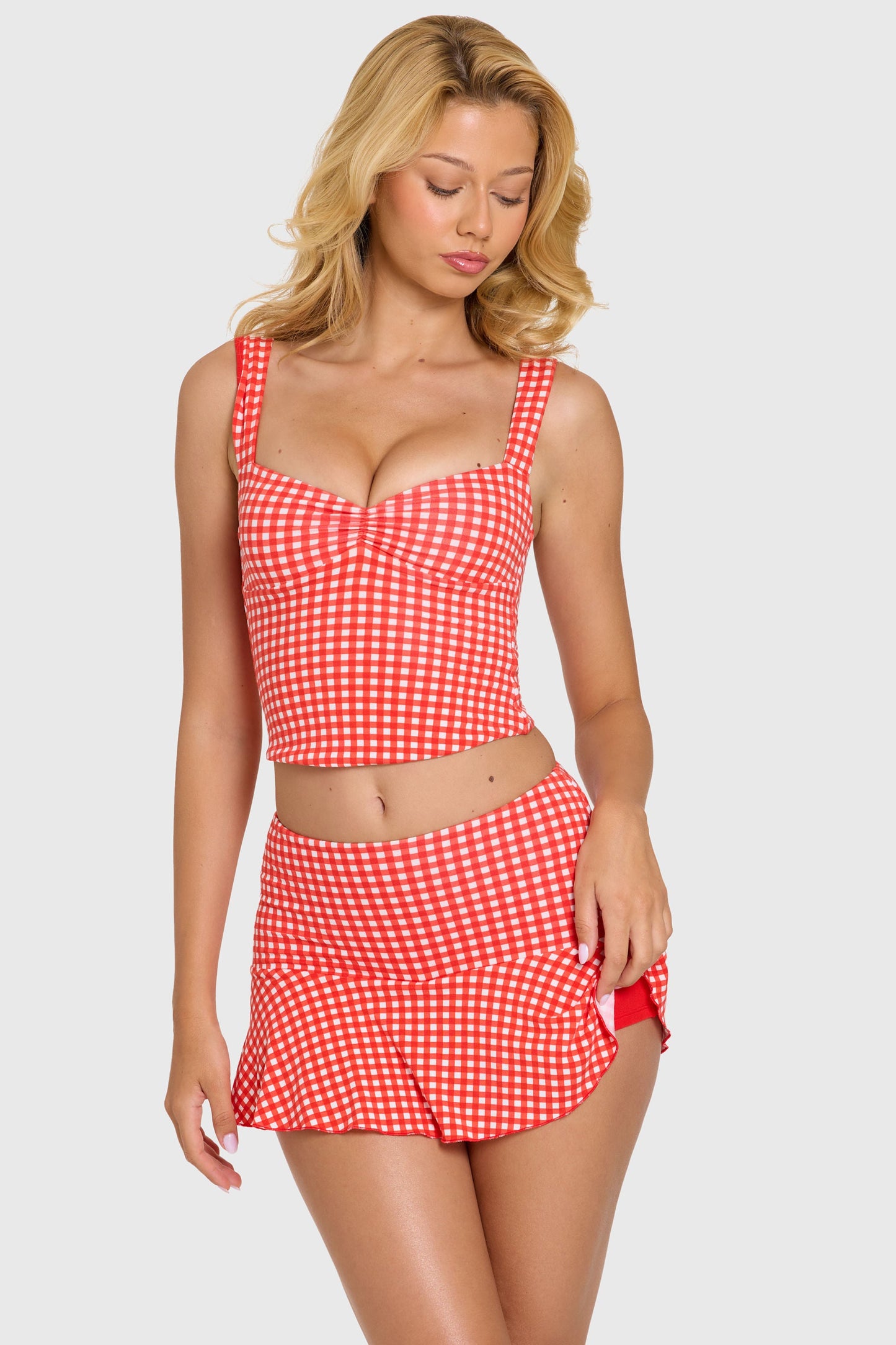 Modal Ruched Bust Top in Red Gingham