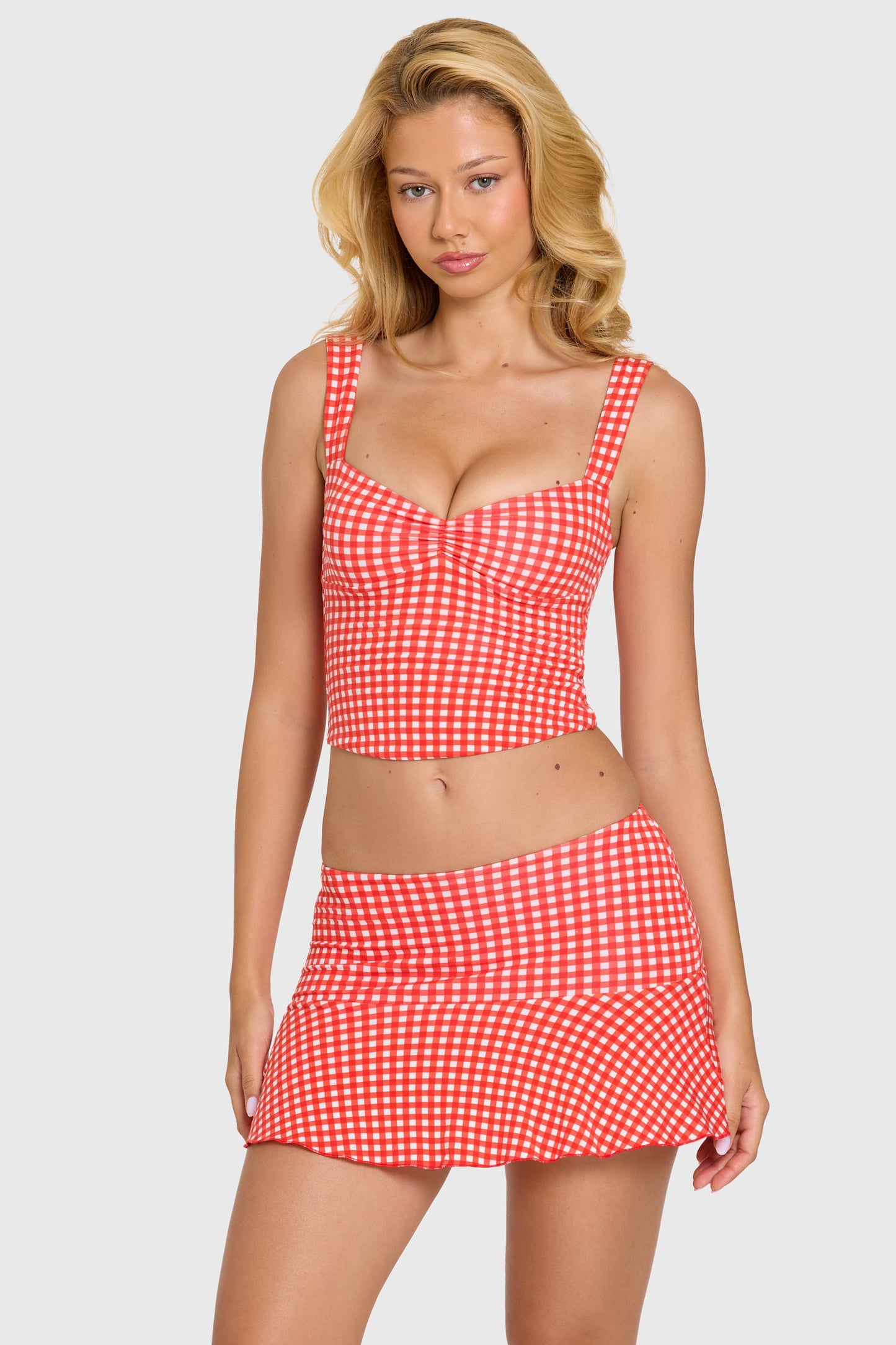 Modal Ruched Bust Top in Red Gingham