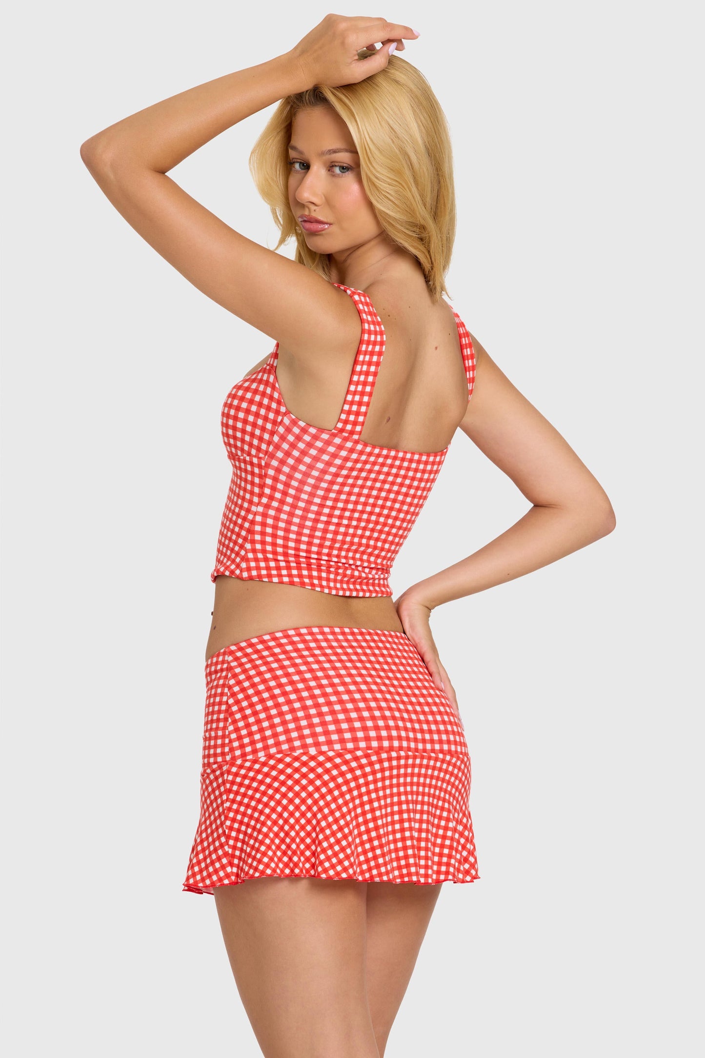 Modal Ruched Bust Top in Red Gingham