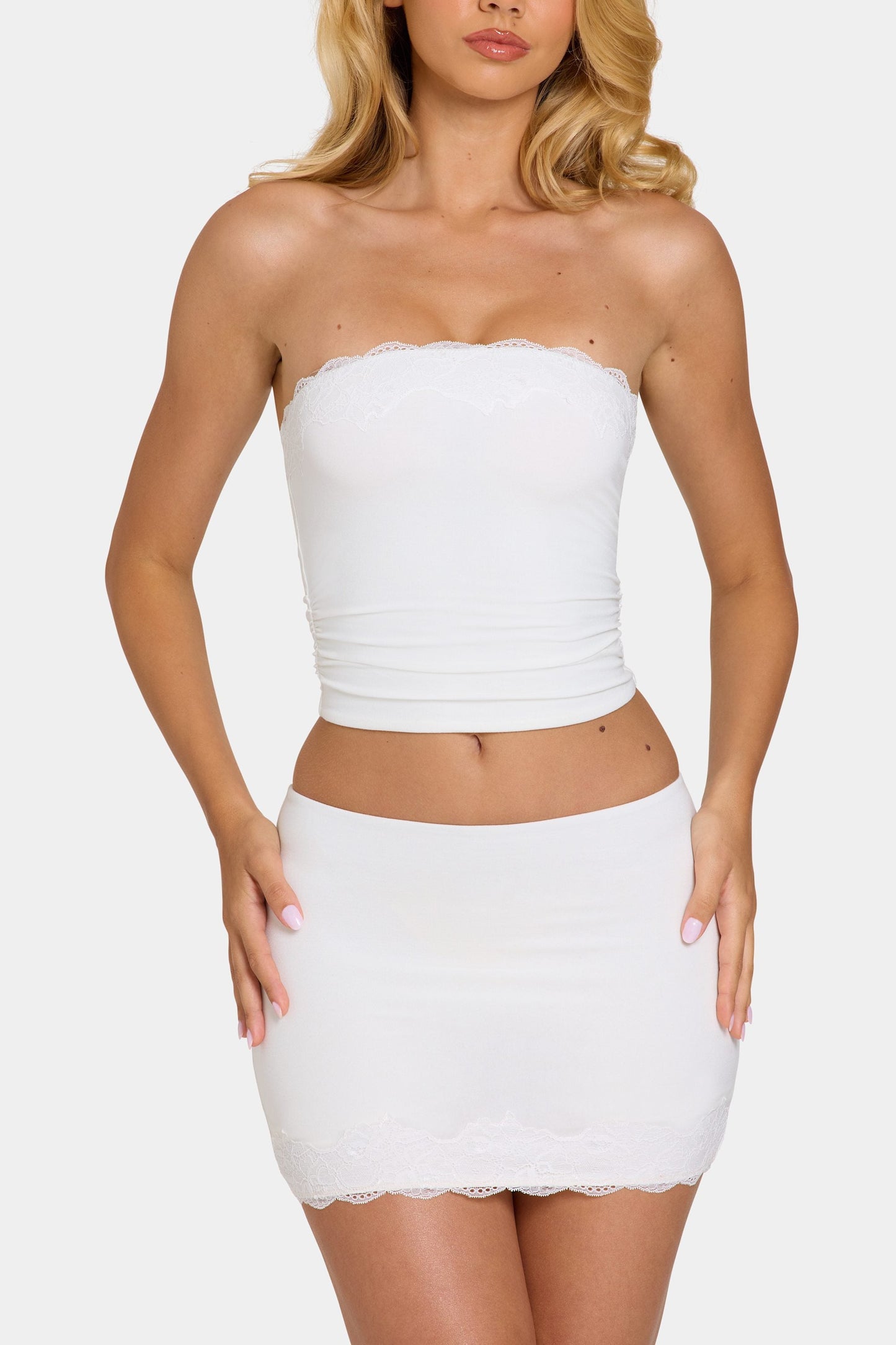 Modal Lace-Trim Bandeau Top in Coconut