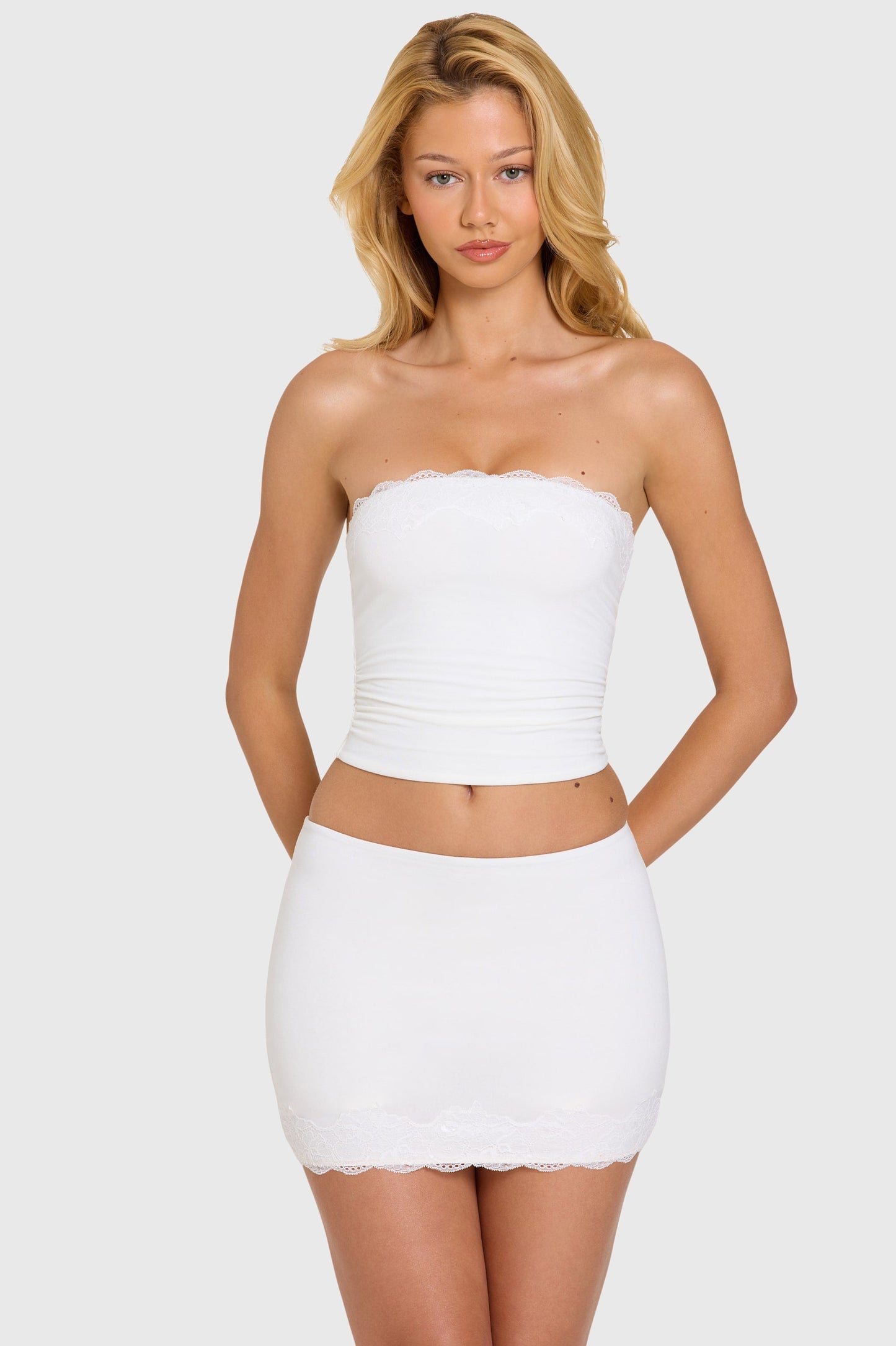 Modal Lace-Trim Bandeau Top in Coconut
