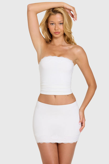 Modal Lace-Trim Bandeau Top in Coconut
