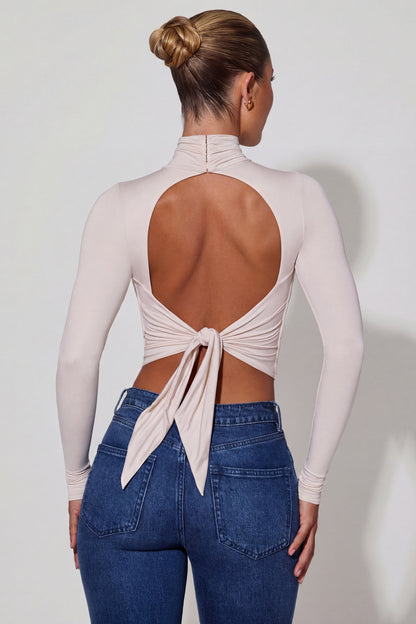 Cowl-Neck Tie-Back Top in Ivory