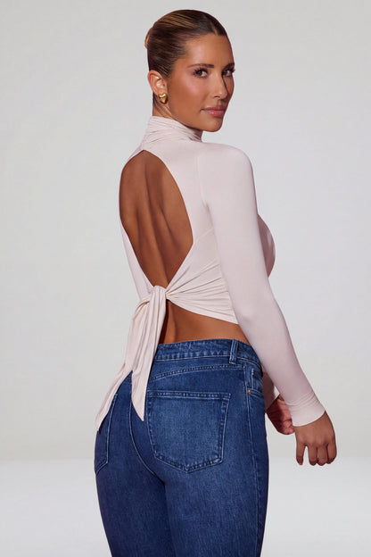Cowl-Neck Tie-Back Top in Ivory